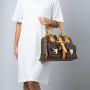 Louis Vuitton Manhattan PM Brown Leather Handbag Tote